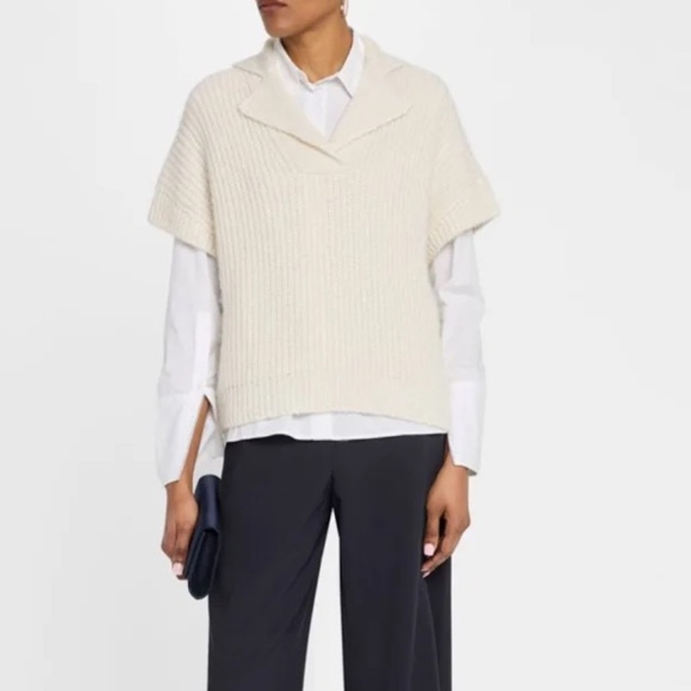 Peserico Ribbed Sequin Embellished Shimmer Knit Short Sleeve Sweater Vest 38